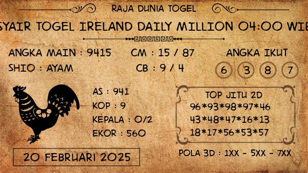 Prediksi Ireland Daily Million 04:00 WIB