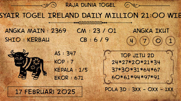 Prediksi Ireland Daily Million 21:00 WIB